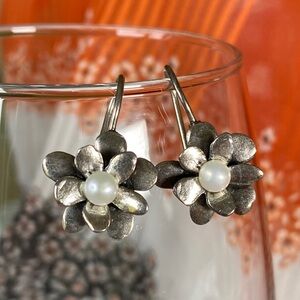 Silpada Love Bloom Earrings, Sterling Silver Flower Pearl Earrings